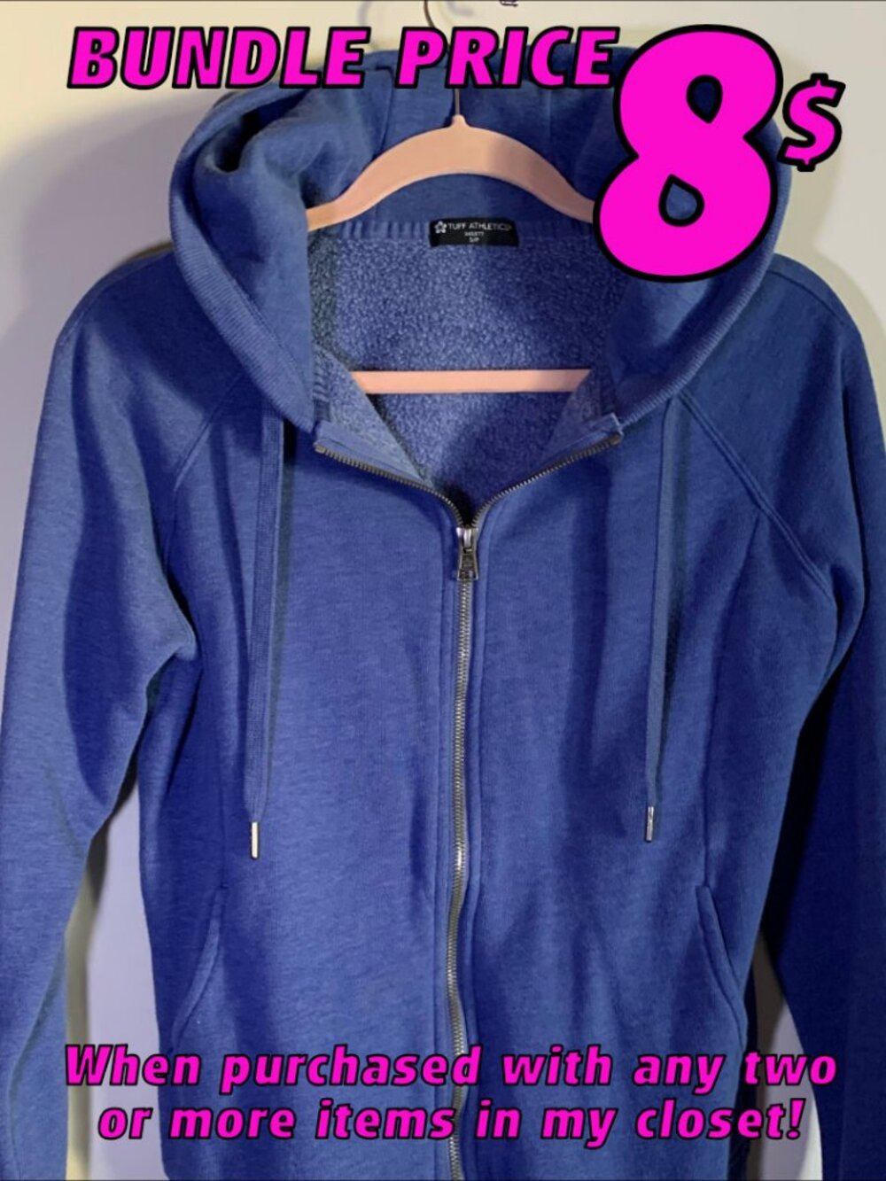 Tuff Athletics Zip-Up Blue Hoodie Size SMALL